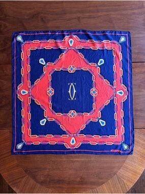 Vintage Cartier Silk Scarf with Gold Monogram